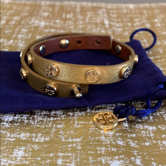 Tory Burch Jewelry - Tory Burch gold double wrap logo stud bracelet